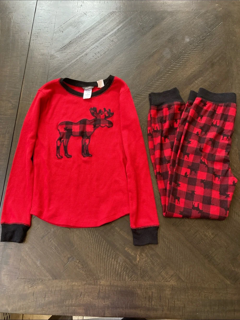 Eddie Bauer Red & Black Moose Buffalo Plaid Kids Pajama Set